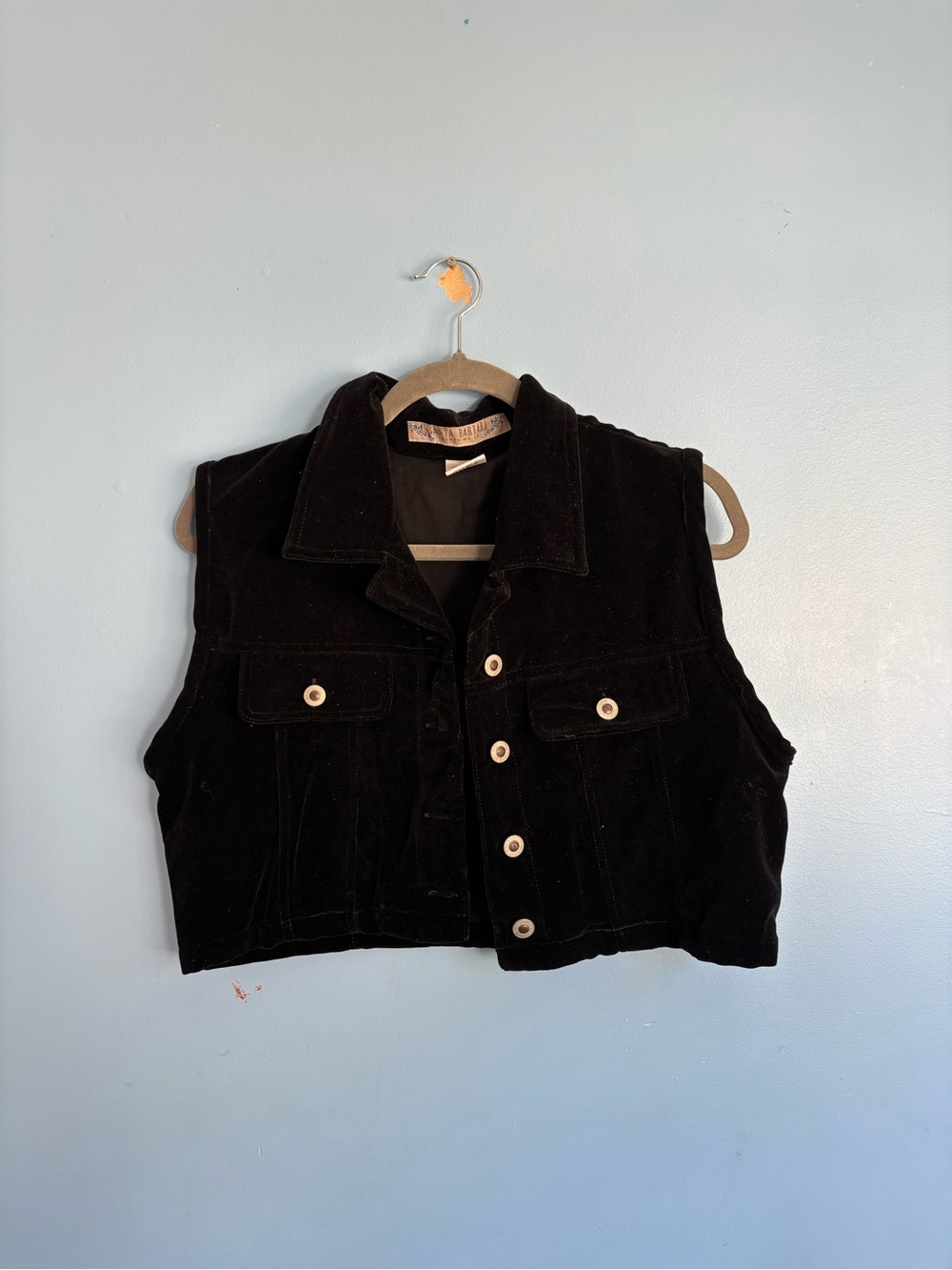 Cropped Black Button-Front Vest Jacket